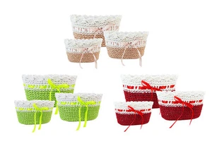 S/3 Cesto Ovale uncinetto colorato interno rivestito contenitori decorazioni  - Imagen 1 de 2