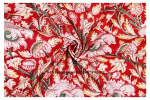 India Handmade 25 Yard LOT Fabric Cotton Hand Block Print Fabric Red Base Floral - Picture 1 of 3