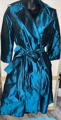 Rickie Freeman Teri Jon Teal Silk Tafetta Princess Cut Midi 豌豆外套连衣裙,尺寸 4 — 第 1/4 张图片