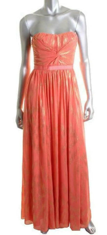 Aqua Peach Orange Metallic Strapless Long Gown Formal Dress Prom 10