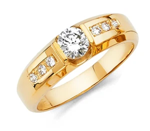 Anillo de boda de oro amarillo liso de 14 K para hombre diamante creado en laboratorio - Imagen 1 de 3