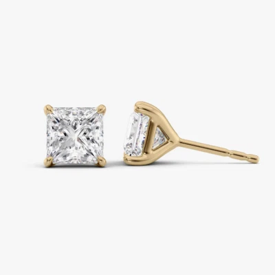 18k Yellow  Gold Women Earring Lab Grown Princess Diamond 2.00 Ct IGI Certified - Image 1 of 4