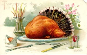 Postal de colección Acción de Gracias Saludo Pavo Mesa Rica Bonita Tarjeta de Arte Antiguo - Imagen 1 de 2