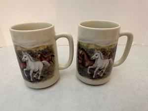 Set of (2) - Otagiri Japan - Wild Running Horses - Coffee Cups Mugs - Picture 1 of 8