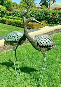Metal Cranes Set 2 Garden Art Feature 107 & 97cm Bird Statue Sculpture Blue - Picture 1 of 3