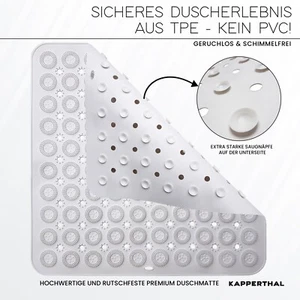 Rutschfeste Duschmatte 54x54 cm – PVC-frei mit Massage & Saugnäpfen, Weiß - Bild 1 von 7