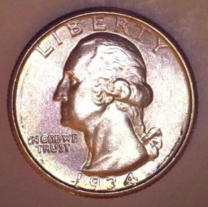 1934 P Washington Quarter AU Medium Motto 90% Silber - Bild 1 von 2