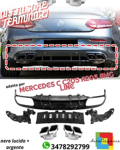 ✔️DIFFUSOR + ANSCHLÜSSE GEEIGNET FÜR MERCEDES C C205 A205 SCHWARZGLÄNZEND + SILB - Bild 1 von 10