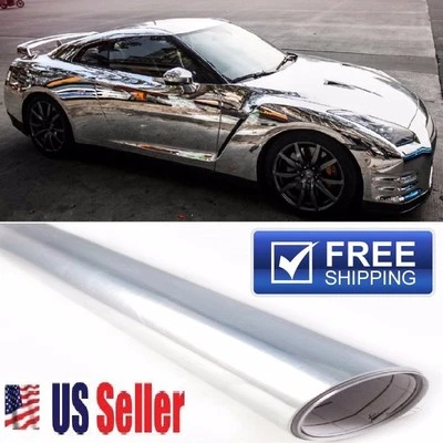 Película protectora de envoltura de pintura adhesiva de vinilo plateado/cromo de 108"x60" "SIN BURBUJAS" Foto 1 de 4