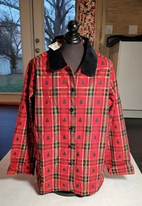 Vintage Krazy Kat Tartan Christmas Tree Plaid Velvet Collar CuffsShirt SZ L New - Picture 1 of 6