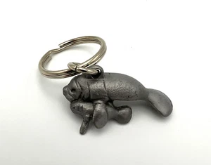Manatee & Baby Calf Key Chain Made of Pewter 2 Inches Long Without Ring - Picture 1 of 5