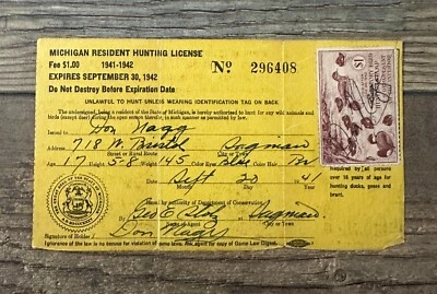 #RW8 1941 Federal Duck Stamp ***MICHIGAN*** Hunting Permit License - Image 1 of 2