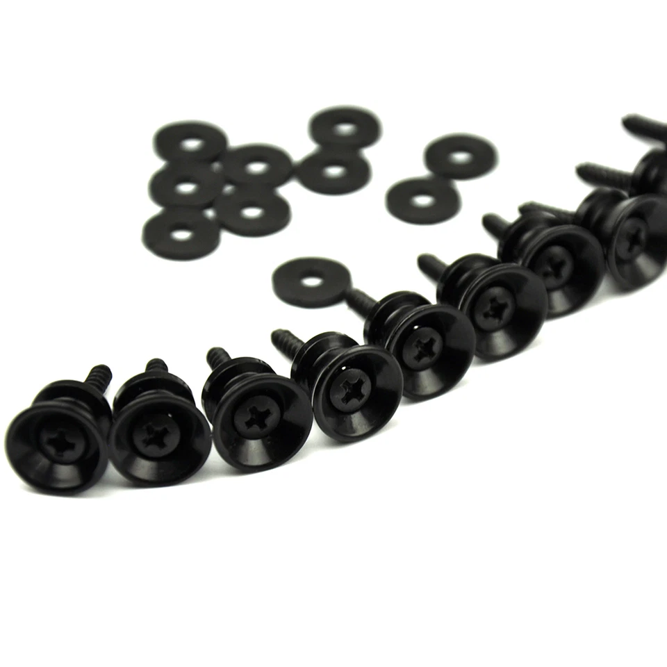10 Sets of Black Universal Guitar Strap Locks Nails Buttons + Screws + Pad - Image 1 of 3