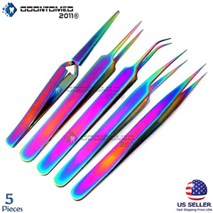 Rainbow Color Coated Volume Tweezers Set eyelash extension tweezers Lash Makers - Picture 1 of 2