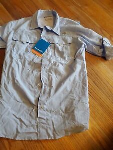 New~ Columbia PFG Omni-Shade Button-Up Shirt, Youth Large boys blue Bahama long