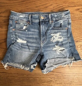 New American Eagle Hi Rise Shortie Jean shorts Womens size 6 Distressed - Picture 1 of 7