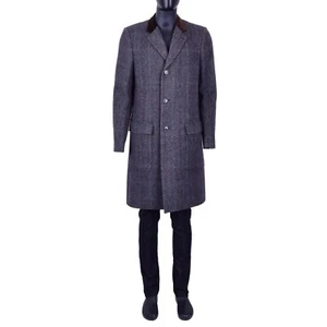 DOLCE & GABBANA Virgin Wool Houndstooth Coat with Velvet Collar Brown Gray 07012 - Picture 1 of 6