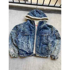 RARE Vintage 80’s Levi’s Sherpa Hooded Denim Jean Jacket Blue Acid Wash Size S - Picture 1 of 12