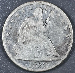 1858 SEATED LIBERTY HALF DOLLAR IN VG Silber - Bild 1 von 2