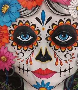 Halloween Dia De Los Muertos Large Plastic Reusable Shopping Bag 19"X 17"X7" NEW - Picture 1 of 6