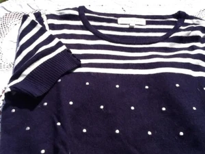 Austin Reed Knitted Jumper Short Sleeve navy Blue and White Size Small - Picture 1 of 10