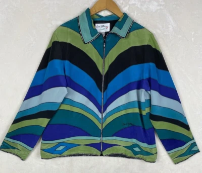 Chaqueta De Colección Carol Patterson Mujer Grande 100% Seda Joya Estampado Psicodélico Foto 1 de 4