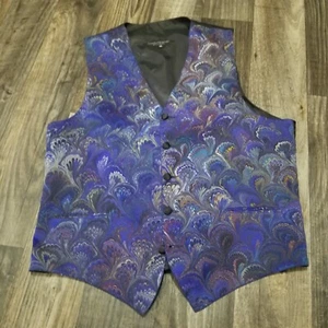 Vintage Hand Marbled Silk Vest Blue Fans Scales Cosette Originals Medium - Picture 1 of 10