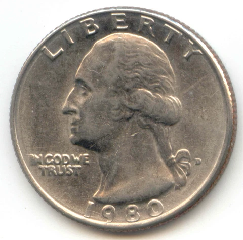 USA 1980D Washington Quarter 1980 D 25 Cents American 25c EXACT COIN Cover