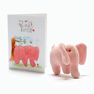 Elephant Baby Rattle and Sweet Baby Greetings Card, Nursery Gift - Picture 1 of 4