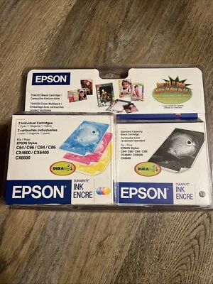 Epson T044120 y T044520, 1 cada uno negro/cian/magenta/amarillo NUEVO/SELLADO Foto 1 de 4