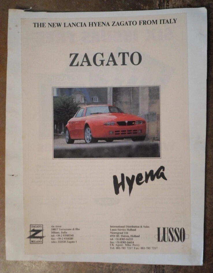 Anuncio montado Lancia Hiena Zagato original 1992 1993 - Lujo Holanda Foto 1 de 1