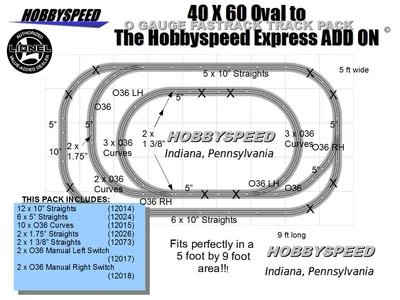 LIONEL O GAUGE FASTRACK 40x60 TO THE HOBBYSPEED EXPRESS TRACK LAYOUT ADD-ON-PACK - Image 1 of 2
