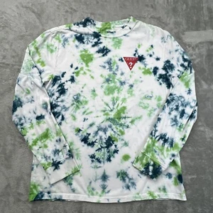 Guess T-Shirt Herren Gr. M Langarm Batik Dreieck Logo weiß grün blau - Bild 1 von 11