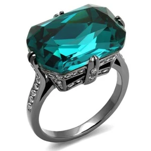 Rechteckiger Ring Cushion Cut grün CZ schwarz plattiert Edelstahl TK316 - Bild 1 von 13