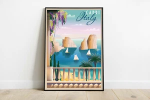 Capri travel poster, Capri retro wall print, Italy vintage travel print, gift - Picture 1 of 6