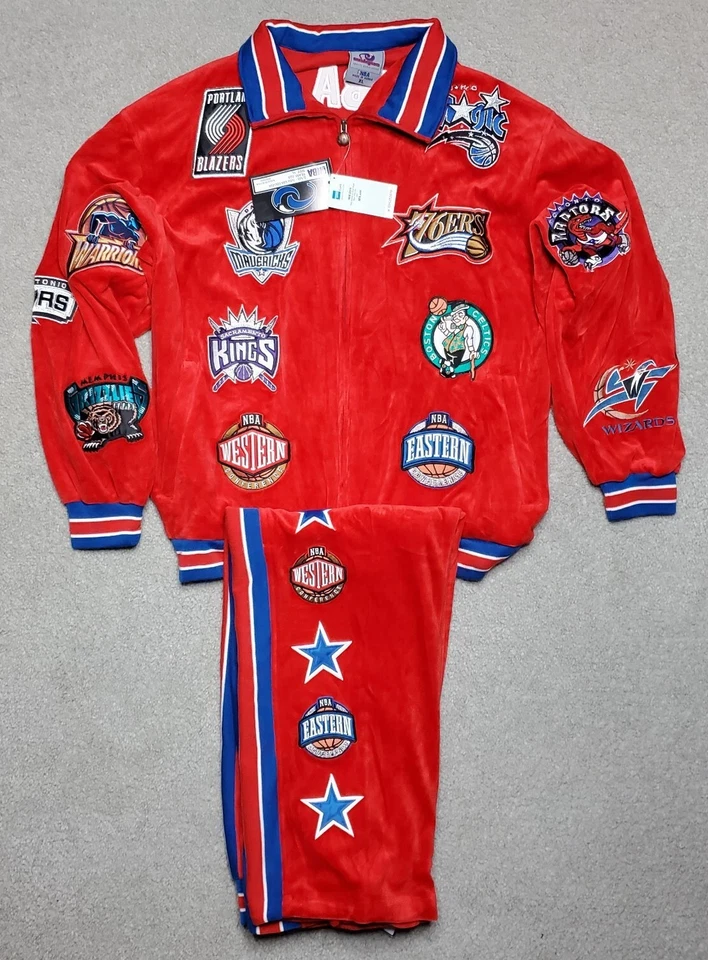 VTG 90s UNIQUE SPORTS NBA Basketball Teams Logo Patch 2 Piece Warm Up Suit NEW - Image 1 of 4
