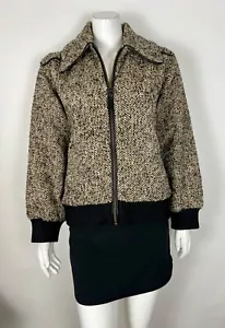 Joie Women’s Reille Cotton Wool Blend Bomber Jacket Tweed NWT $398 L Tan Caviar - Picture 1 of 7