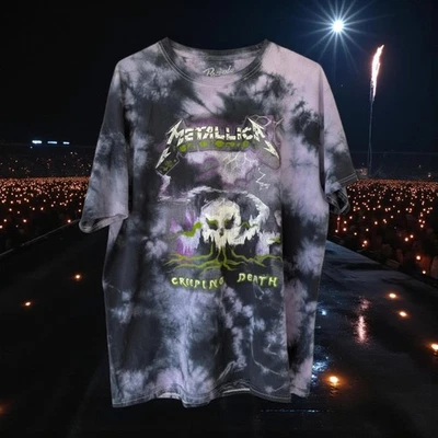 Metallica Purple Tie Dye Creeping Death metal band L Graphic Tee grunge skull - Image 1 of 4