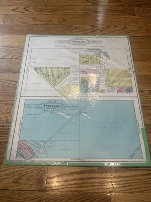 Antique 1908 Illustrated Atlas Colored Pontiac Michigan Oakland County Map - Image 1 of 4