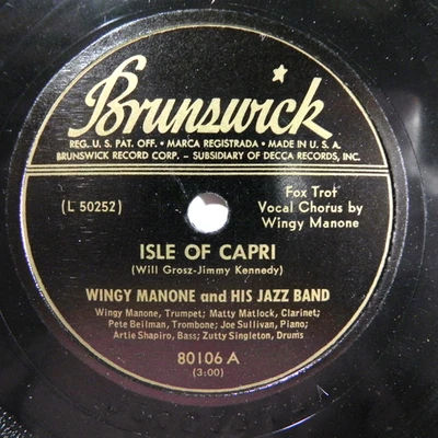 Wingy Manone – Isle Of Capri / Memphis Blues 1949 Brunswick 80106 78 RPM Foto 1 de 4