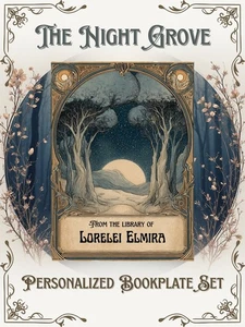 The Night Grove Personalized Art Nouveau Bookplate Labels Moon Trees Ex Libris - Picture 1 of 6
