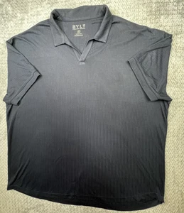 BYLT Premium Basics Ribbed Short Sleeve Open V Polo Shirt Herren 3XL Black - Bild 1 von 9