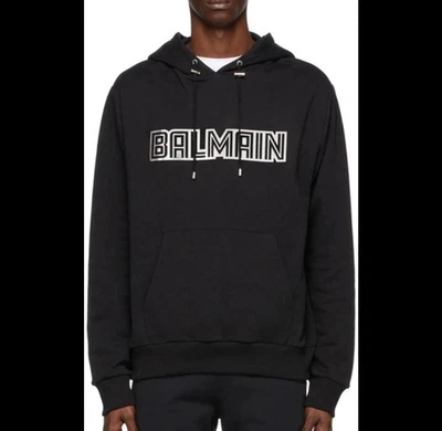 Balmain Paris BALMAIN SILVER EMBOSSED HOODIE - BLACK Size S - Image 1 of 4