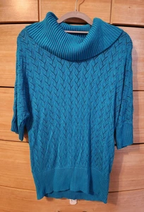 Michael Kors Top Womens L Blue Knit Boho Long Sleeve Cowl Neck - Picture 1 of 6