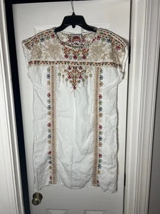 Vestido túnica Johnny Was Chandra blanco lino bordado talla pequeña boho indie - Imagen 1 de 8