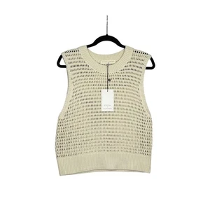 STITCH + FEATHER Cream Crochet Knit Sleeveless Top Vest Sweater Womens Large - Picture 1 of 4