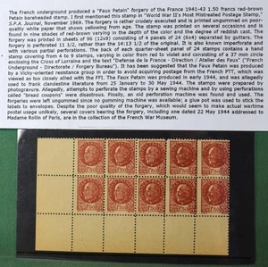 France stamps French underground forgery of Petain 1.5 franc block of 10 (HcD8) - Imagen 1 de 4