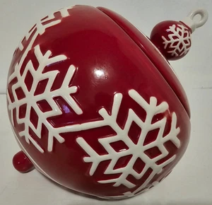 Adorno de Navidad Tarro de galletas Rojo con copos de nieve blancos por hogar real 8" - Imagen 1 de 12