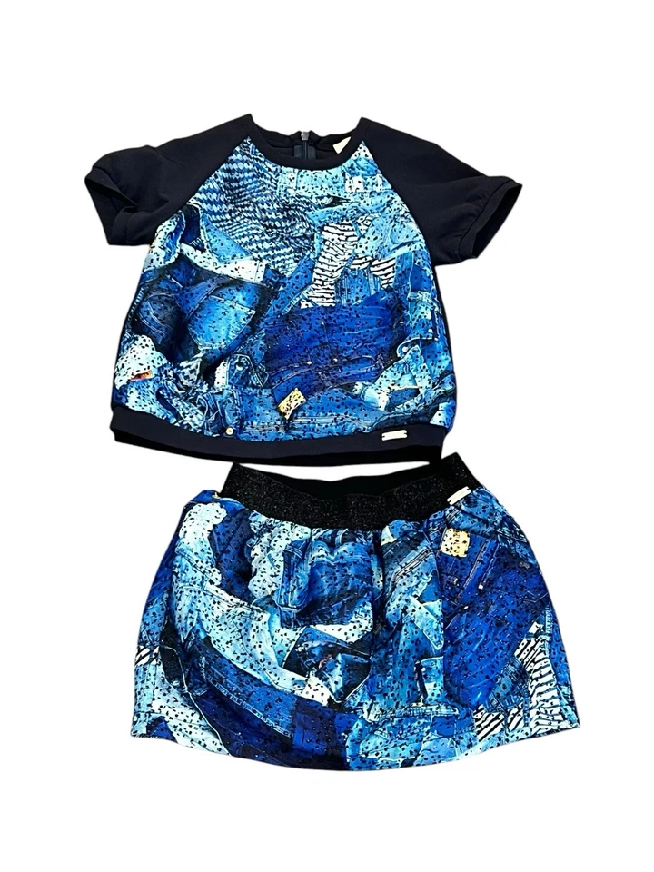   Jean Paul Gaultier Junior 2 Piezas Manga Corta Top Falda Conjunto Conjunto Azul 4 Foto 1 de 4