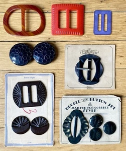 Vintage 20s Belt Buckle Lot, Art Deco Slides & Button Sets Original Cards NOS - Picture 1 of 19